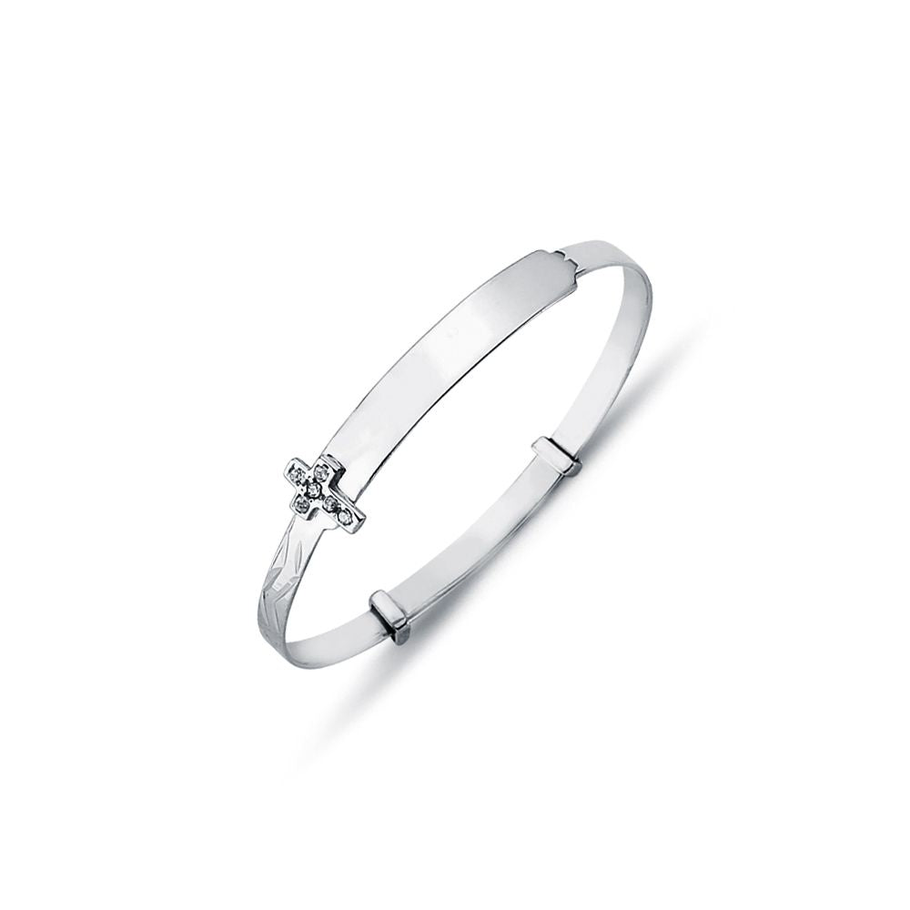 925 Sterling Silver CZ Set Cross Expanding Baby/Childrens Bangle