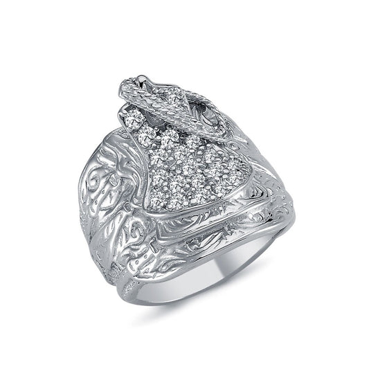 925 Silver CZ Set Saddle Ring