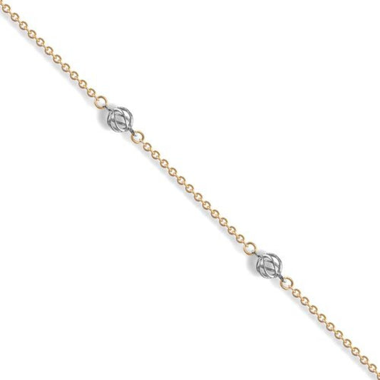 9ct Yellow Gold Chain Bracelet with a White Hollow Ball Design