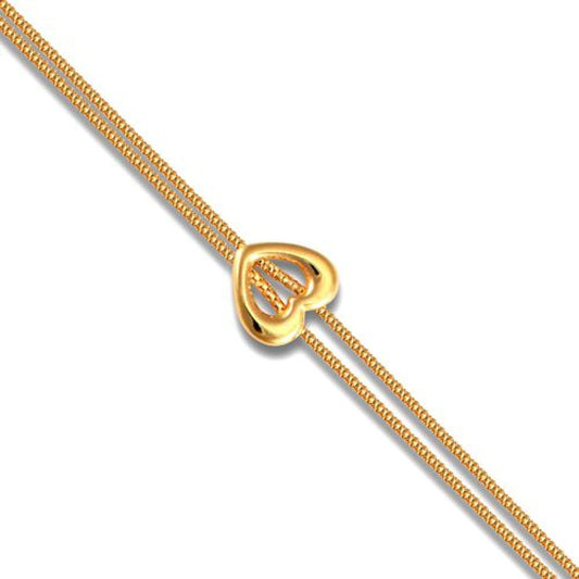 9ct Yellow Gold Double Chain Popcorn Bracelet with Heart