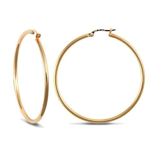 9ct Yellow Gold 2mm Polished Hoop Earrings