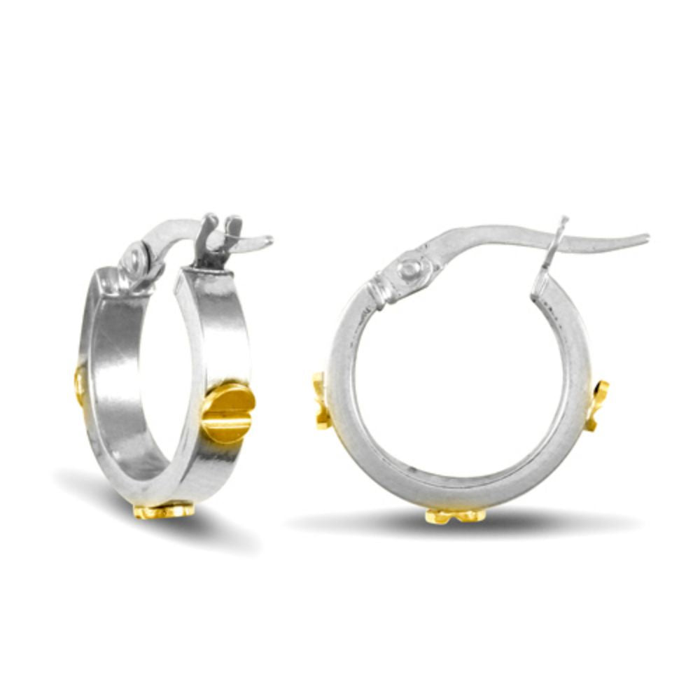 9ct Yellow & White Gold 3mm Screw Design Hoop Earring