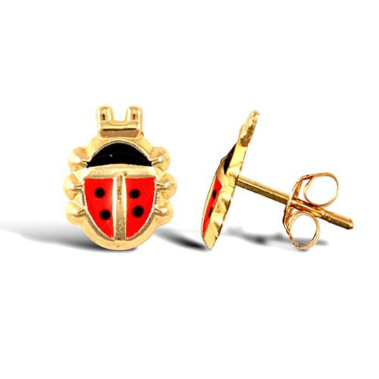 9ct Yellow Gold Enamelled Ladybird Stud Earrings