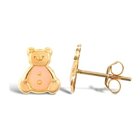 9ct Yellow Gold Enamelled Bear Stud Earrings