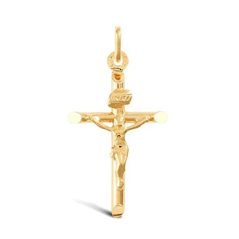 9ct Yellow Gold Plain Tube Crucifix Pendant
