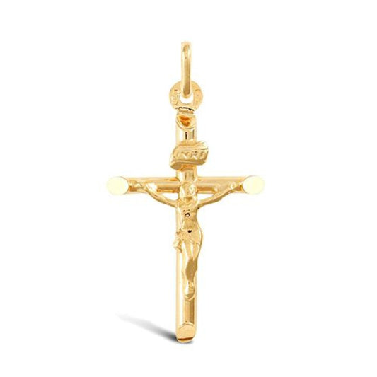 9ct Yellow Gold Plain Tube Crucifix Pendant