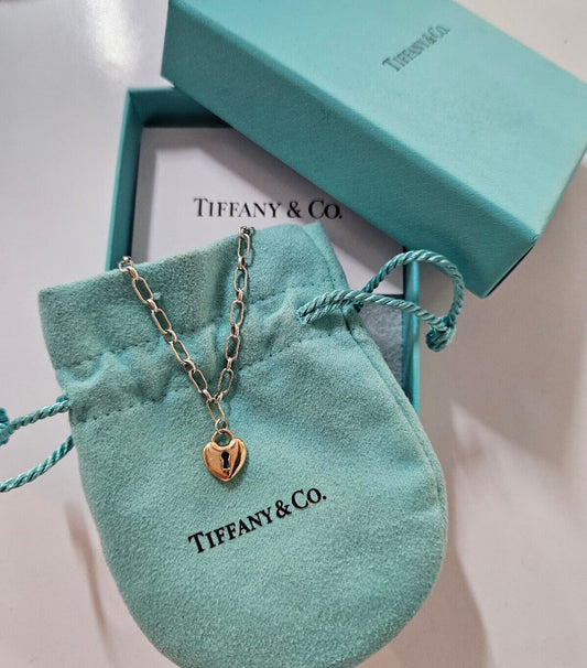 Tiffany & Co. Sterling Silver Bracelet With 18ct Gold Heart Keyhole Padlock