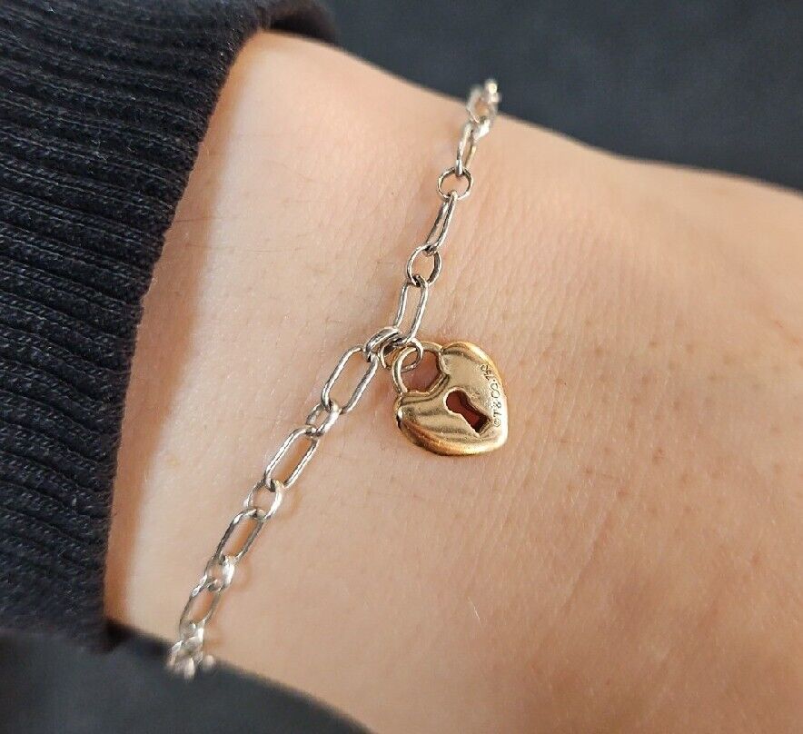 Tiffany & Co. Sterling Silver Bracelet With 18ct Gold Heart Keyhole Padlock