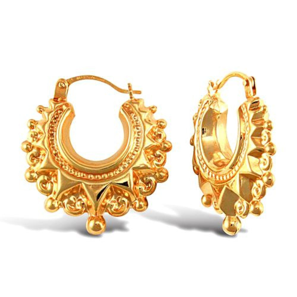 9ct Yellow Gold Star Patterned Creole Earrings