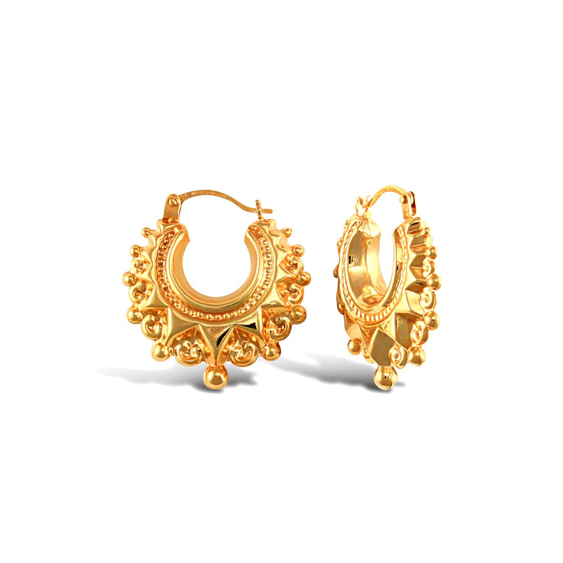 9ct Yellow Gold Star Patterned Creole Earrings