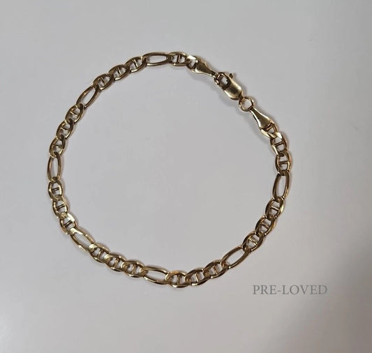 9ct Yellow Gold Fancy Figaro Bracelet, 7.25 Inches