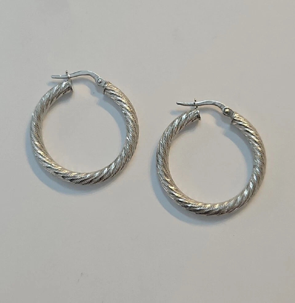 9ct White Gold Twist Hoop Earrings