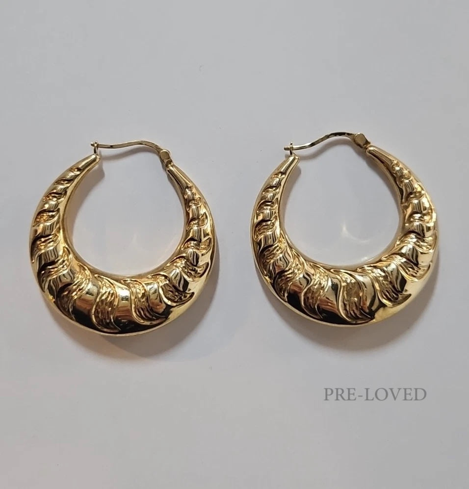 9ct Yellow Gold Patterned Hoop Earrings