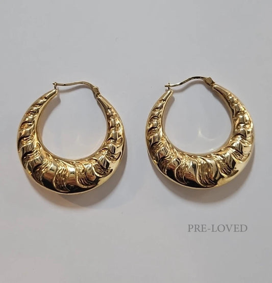 9ct Yellow Gold Patterned Hoop Earrings