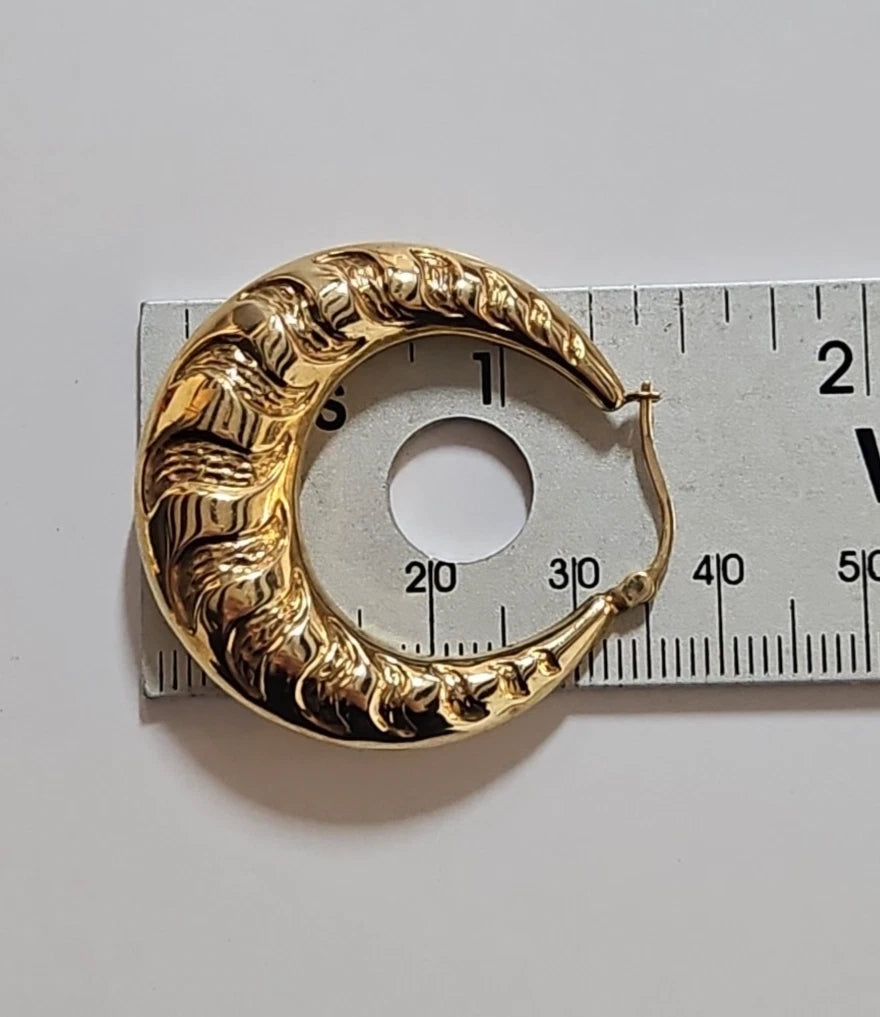 9ct Yellow Gold Patterned Hoop Earrings