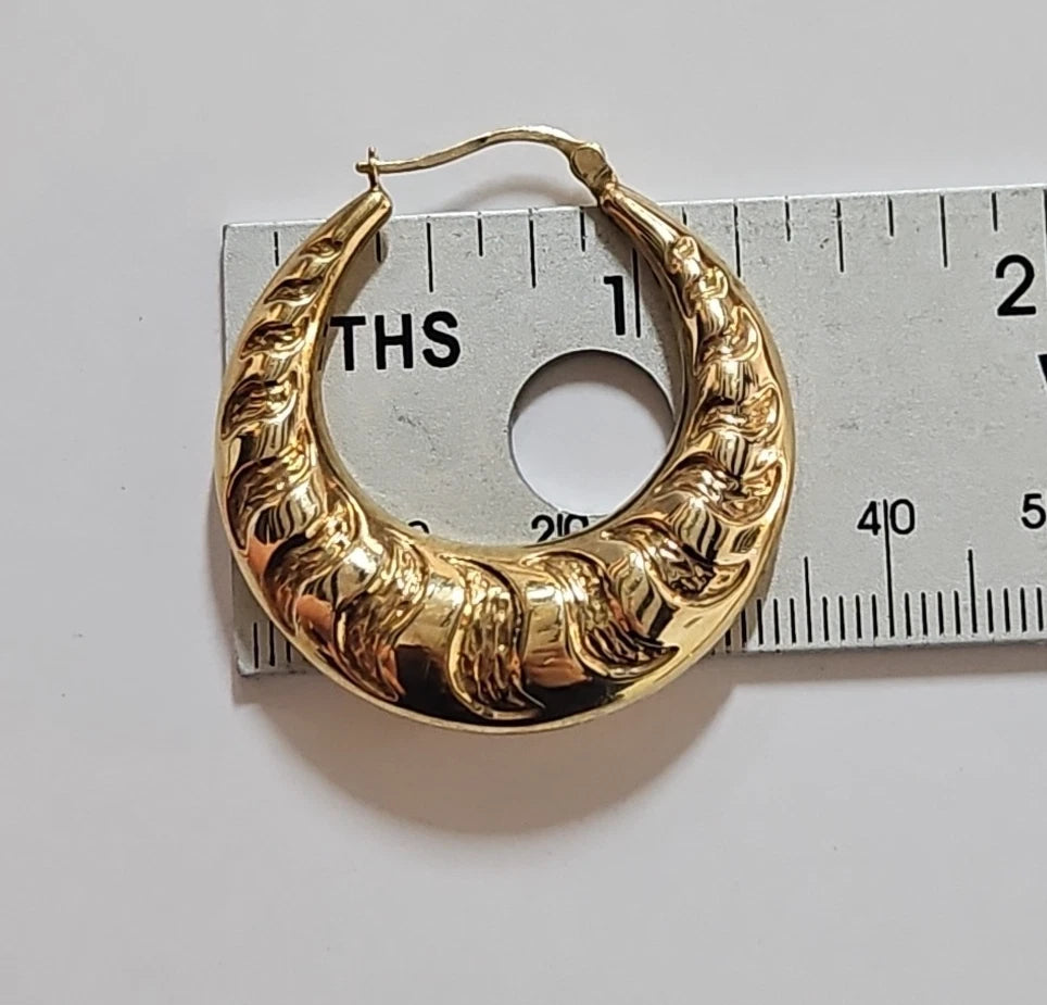 9ct Yellow Gold Patterned Hoop Earrings