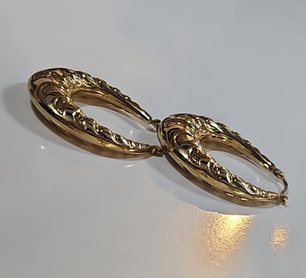 9ct Yellow Gold Patterned Hoop Earrings