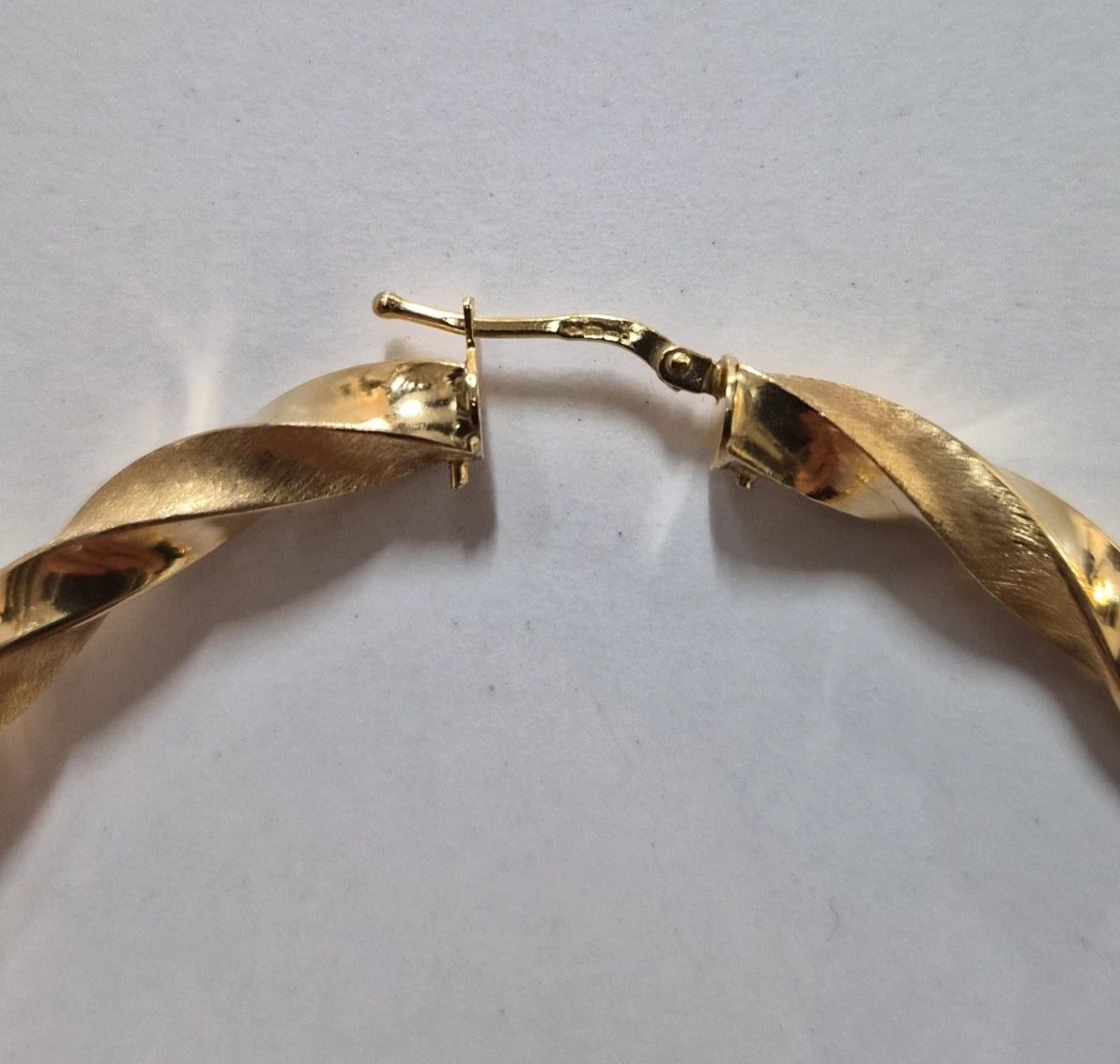 9ct Yellow Gold Matte And Shiny Large Twist Hoop Earrings