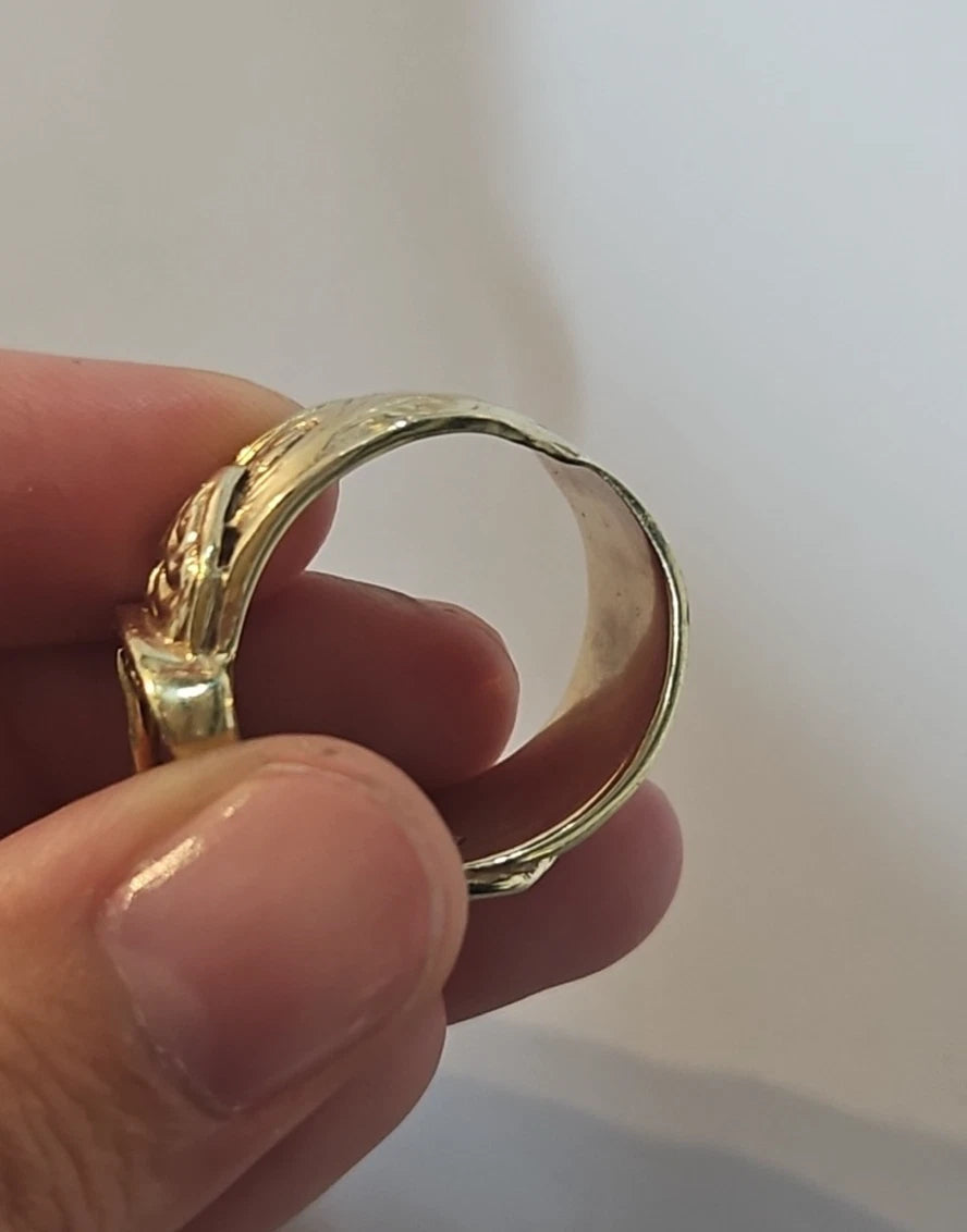 9ct Yellow Gold CZ Double Buckle Ring, Size T