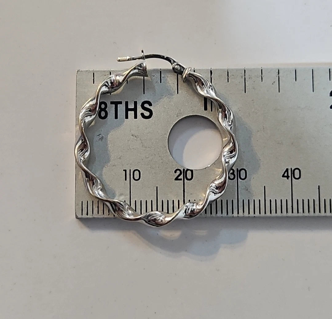 9ct White Gold Twist Hoop Earrings