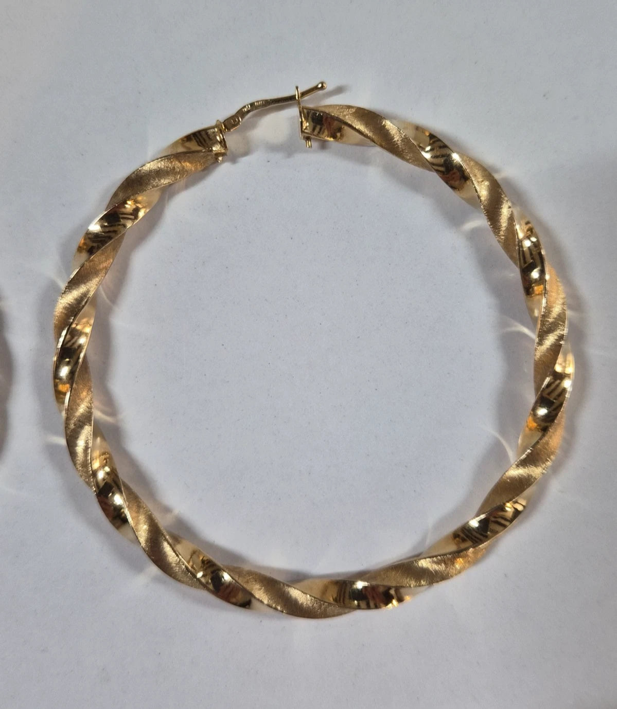 9ct Yellow Gold Matte And Shiny Large Twist Hoop Earrings