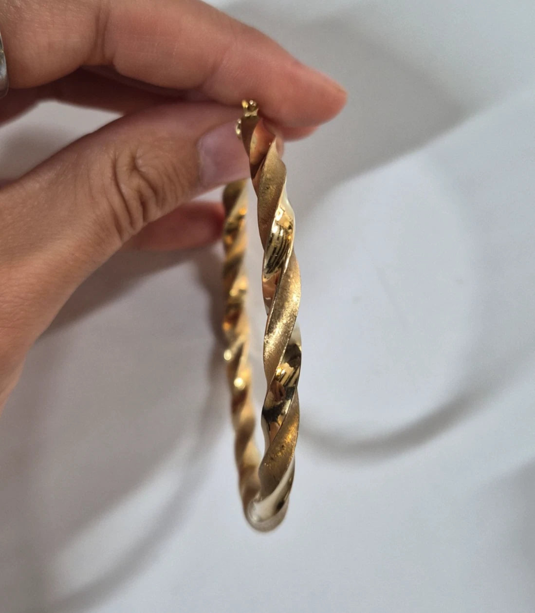 9ct Yellow Gold Matte And Shiny Large Twist Hoop Earrings