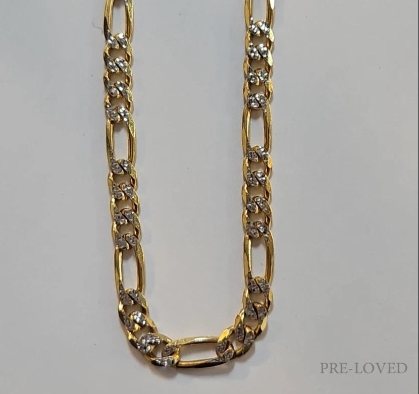 9ct Yellow And White Gold Figaro Chain, 22 Inches