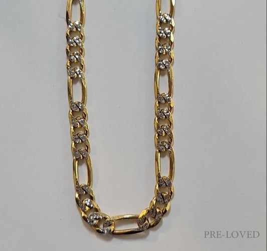 9ct Yellow And White Gold Figaro Chain, 22 Inches