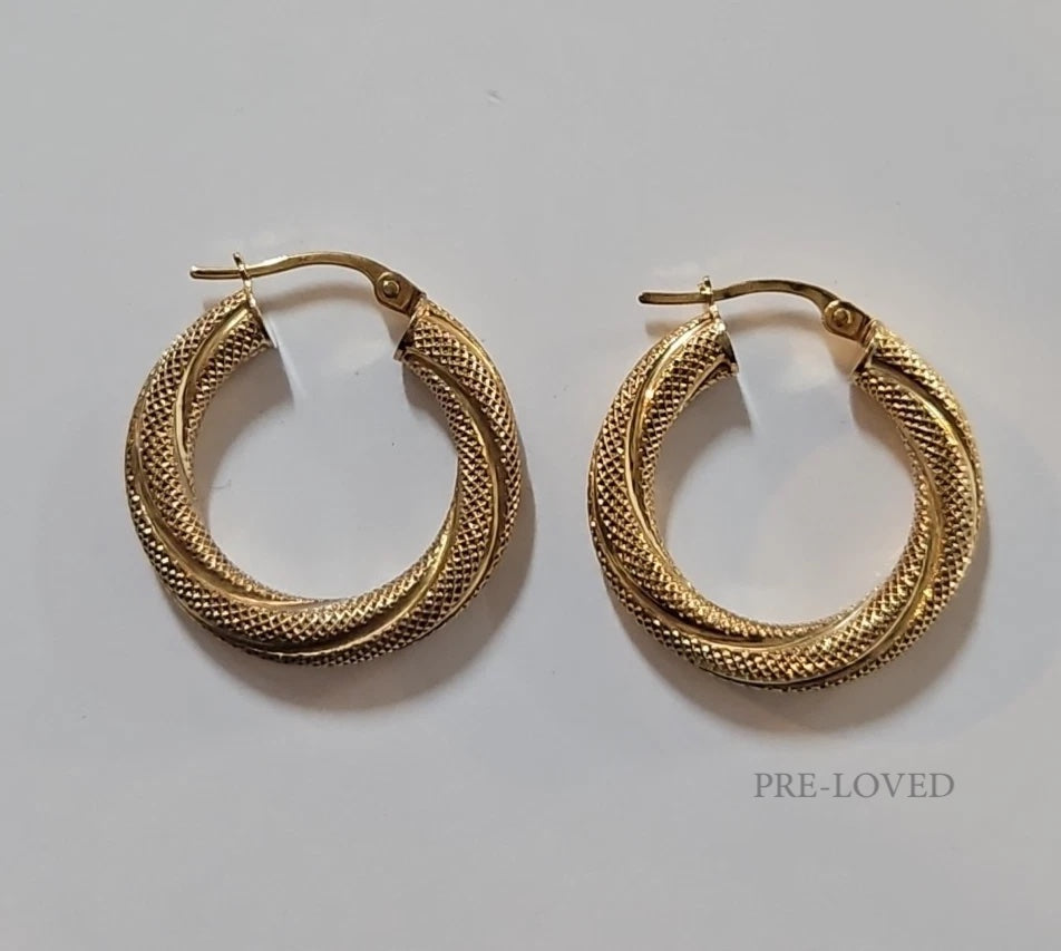 9ct Yellow Gold Frosted Hoop Earrings