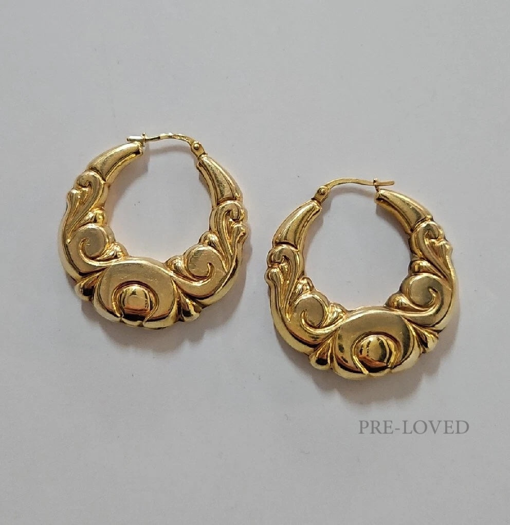 9ct Yellow Gold Patterned Hoops