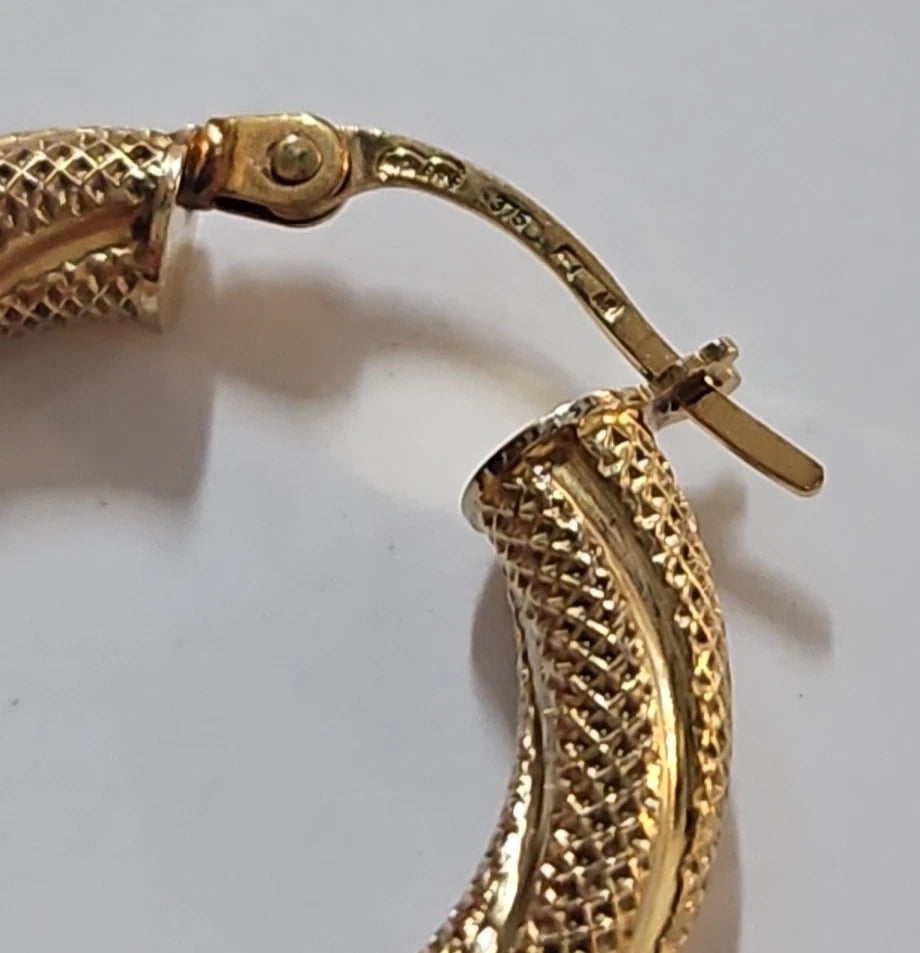 9ct Yellow Gold Frosted Hoop Earrings