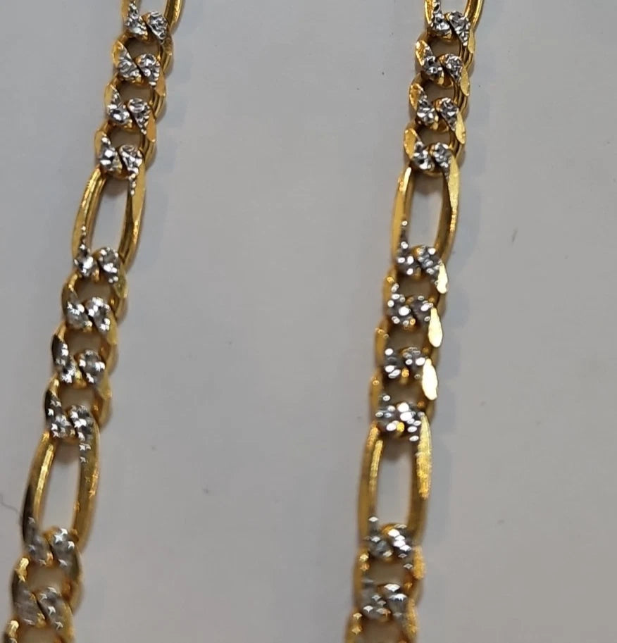 9ct Yellow And White Gold Figaro Chain, 22 Inches