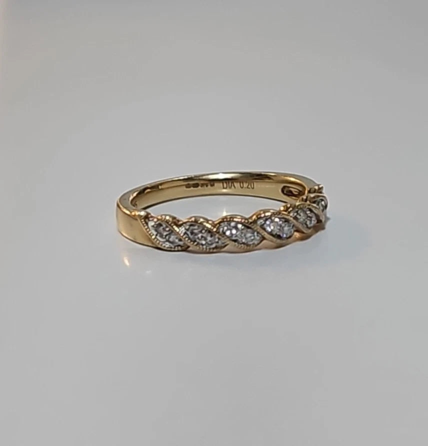 9ct Yellow Gold Diamond Wave Band Ring, Size N