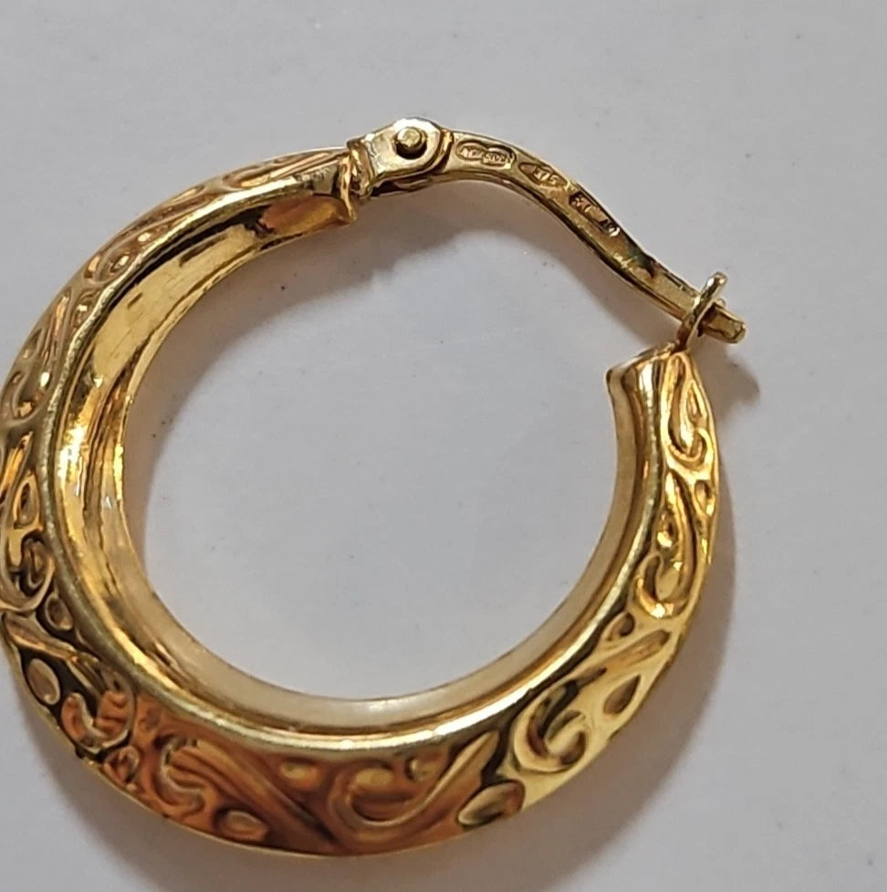 9ct Yellow Gold Patterned Hoop Earrings