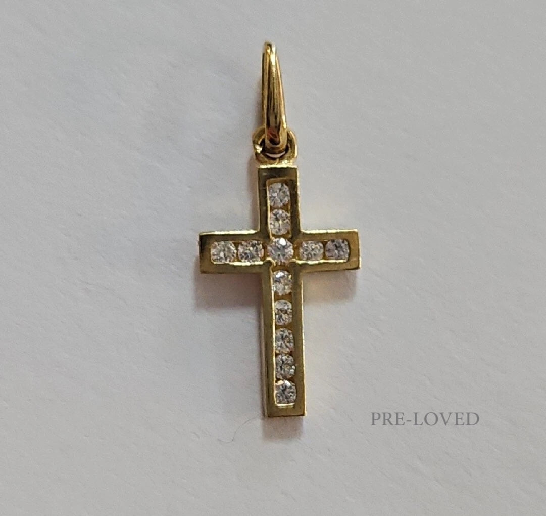 9ct Yellow Gold CZ Cross Pendant