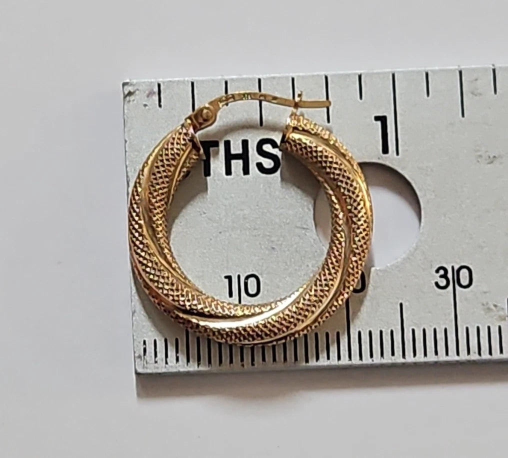 9ct Yellow Gold Frosted Hoop Earrings