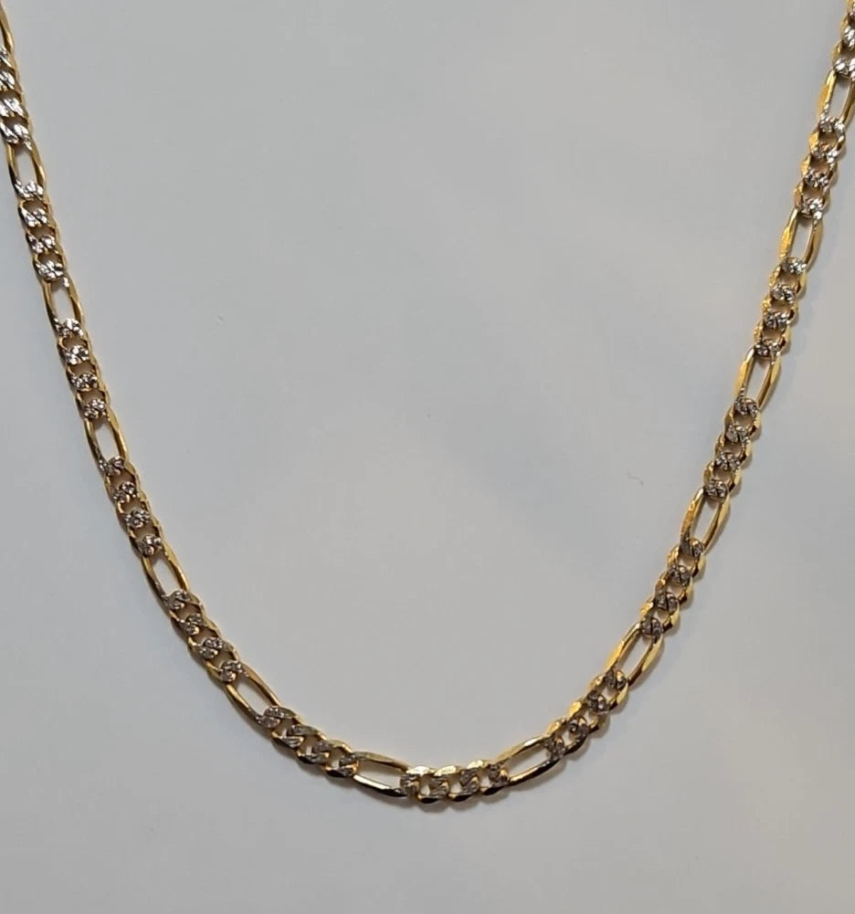 9ct Yellow And White Gold Figaro Chain, 22 Inches