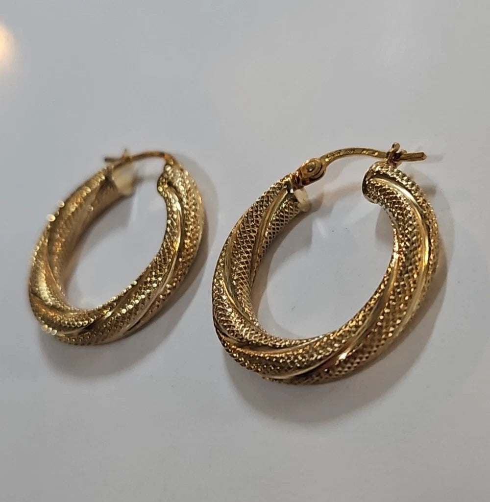 9ct Yellow Gold Frosted Hoop Earrings