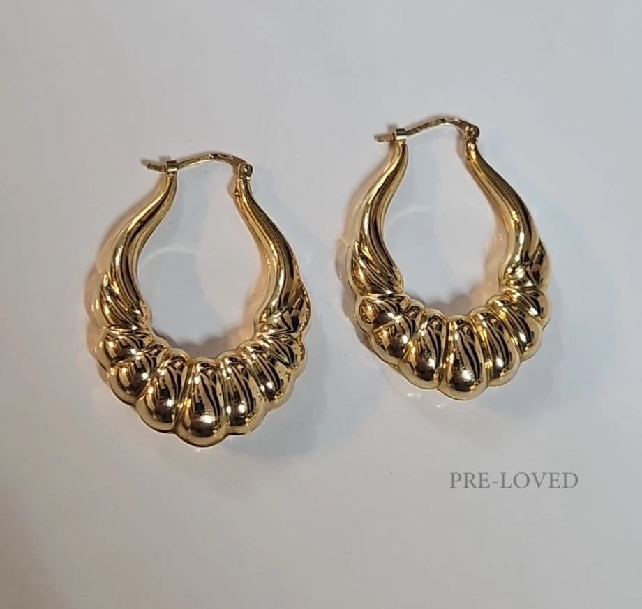 9ct Yellow Gold Patterned Hoop Earrings