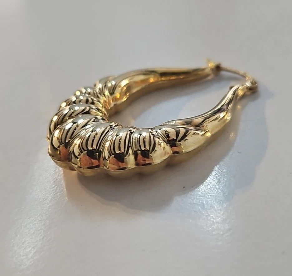 9ct Yellow Gold Patterned Hoop Earrings