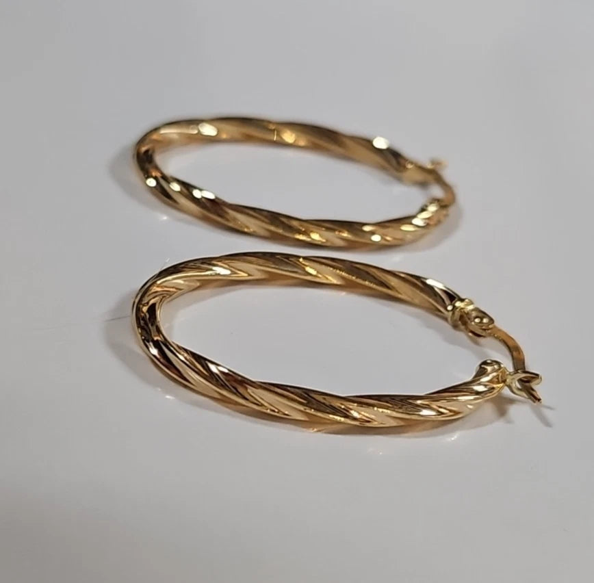 9ct Yellow Gold Twist Oval Hoops