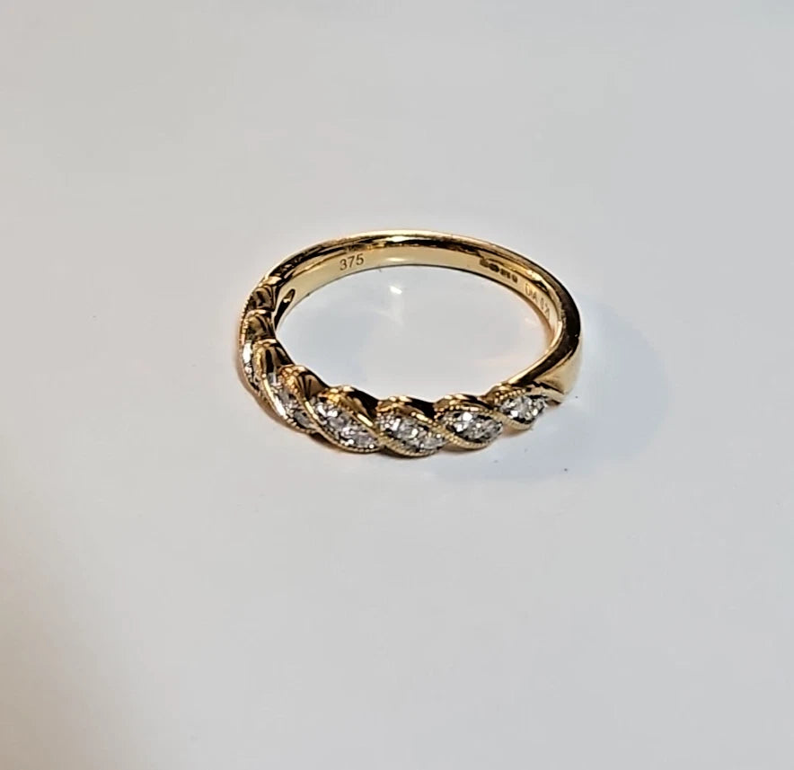 9ct Yellow Gold Diamond Wave Band Ring, Size N
