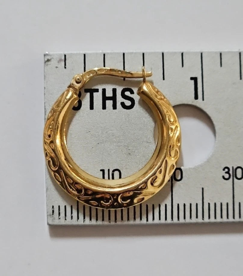 9ct Yellow Gold Patterned Hoop Earrings