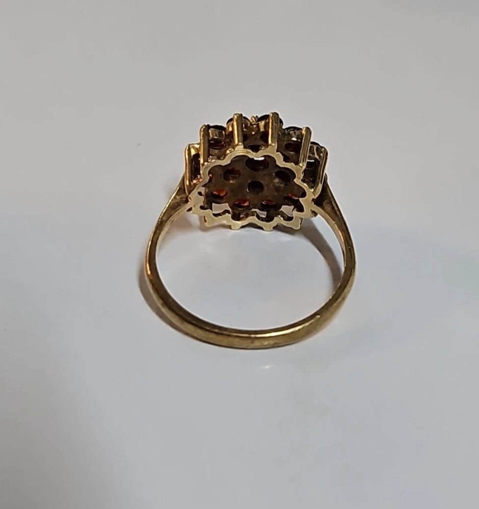 9ct Yellow Gold Garnet Cluster Ring, Size P