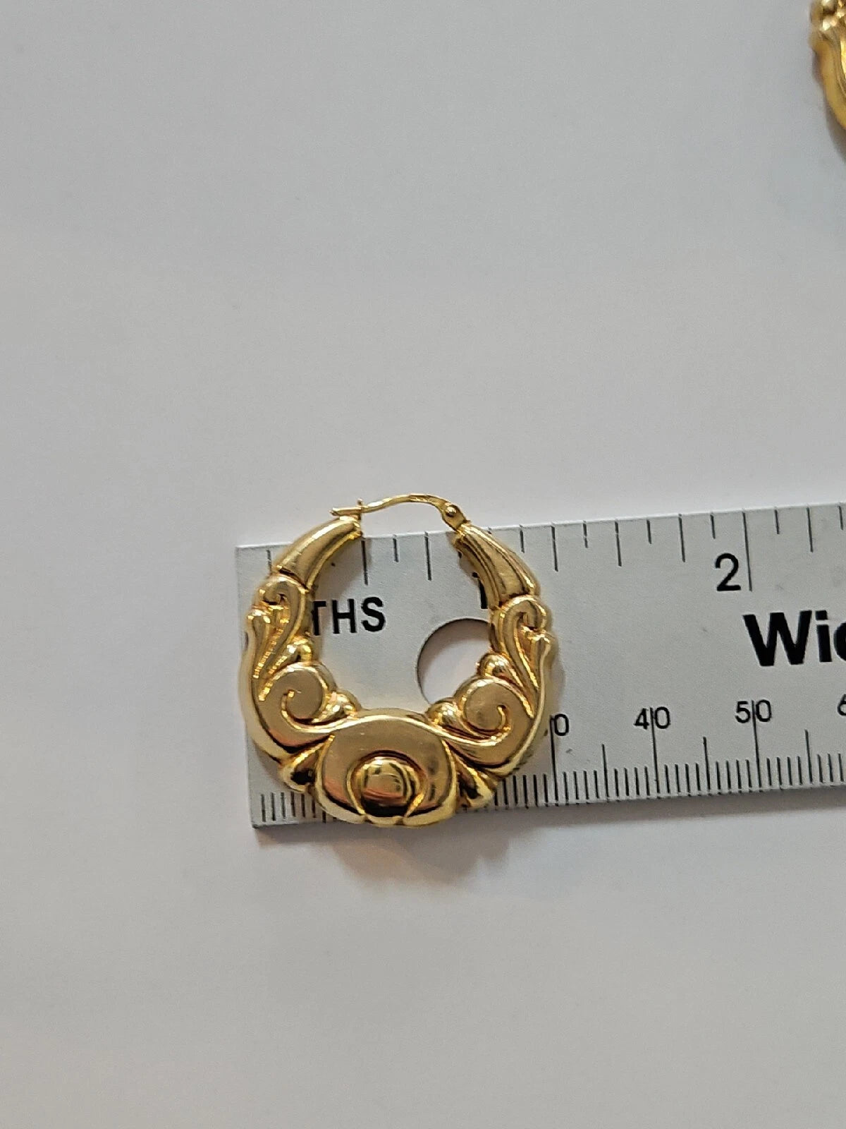 9ct Yellow Gold Patterned Hoops