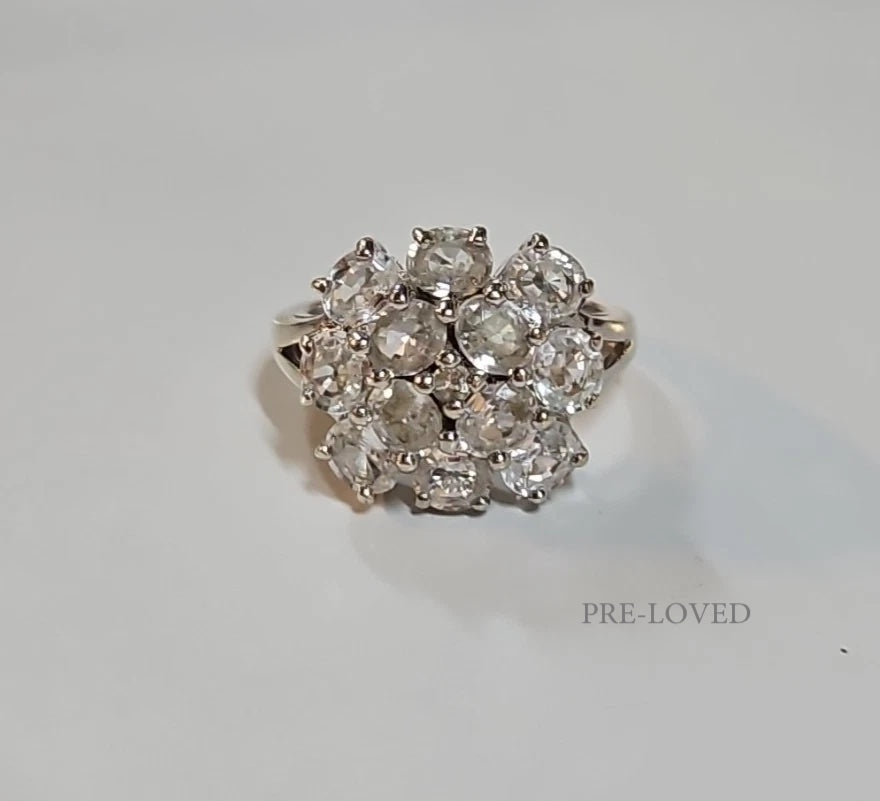 9ct White Gold CZ Cluster Ring, Size N