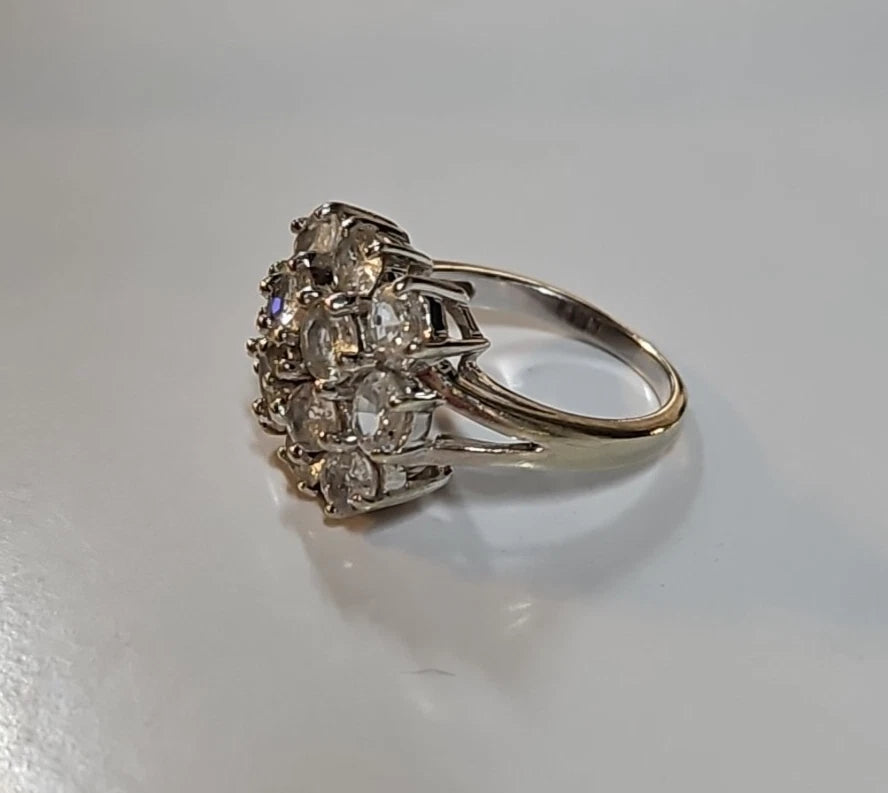 9ct White Gold CZ Cluster Ring, Size N
