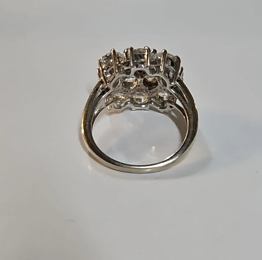9ct White Gold CZ Cluster Ring, Size N