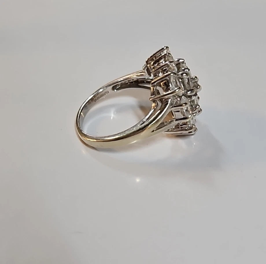 9ct White Gold CZ Cluster Ring, Size N