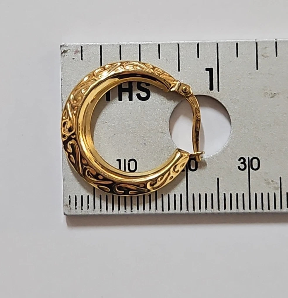 9ct Yellow Gold Patterned Hoop Earrings